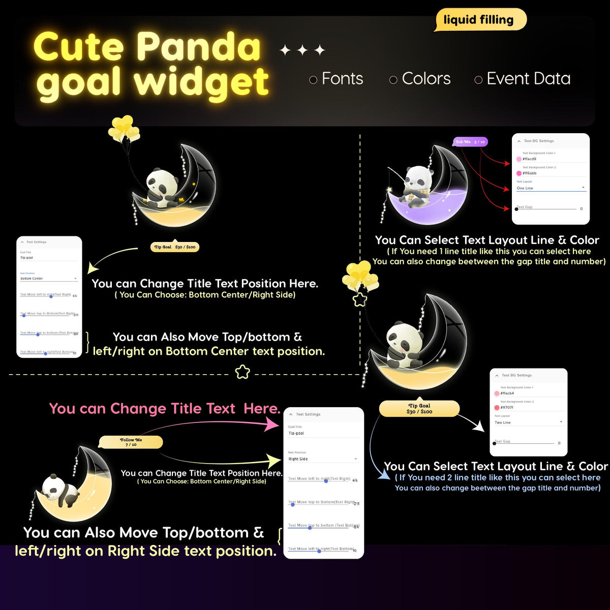 Panda Moon Goal Widget, Twitch Streamlabs Elements (Digital Download)