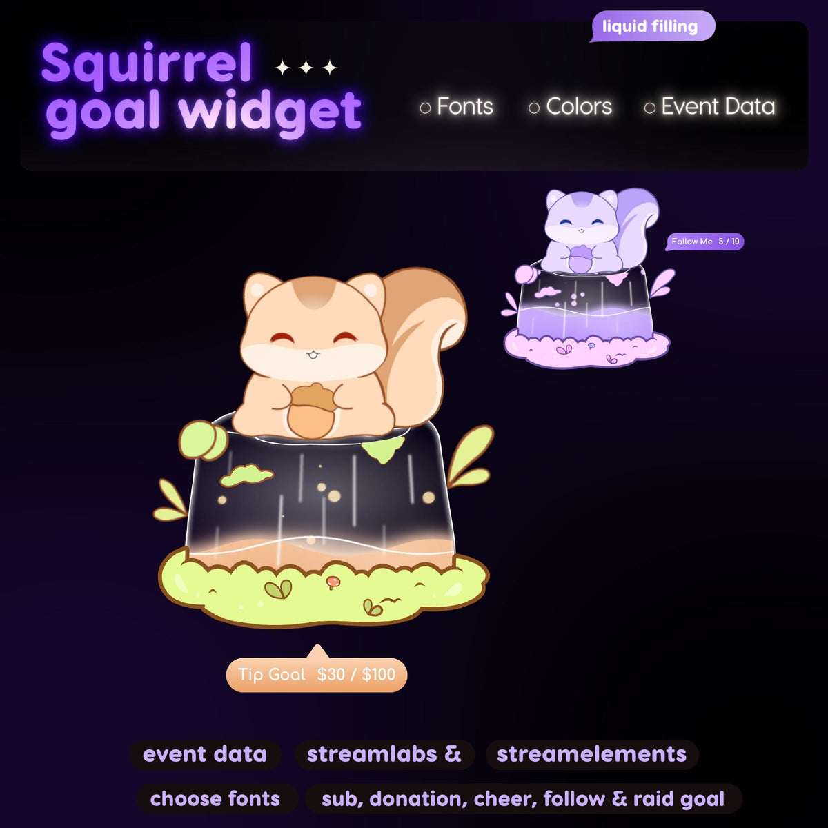 Animated Squirrel Twitch Goal Widget | Liquid Filling Sub, Donation, Follower Goals (Digital Download)