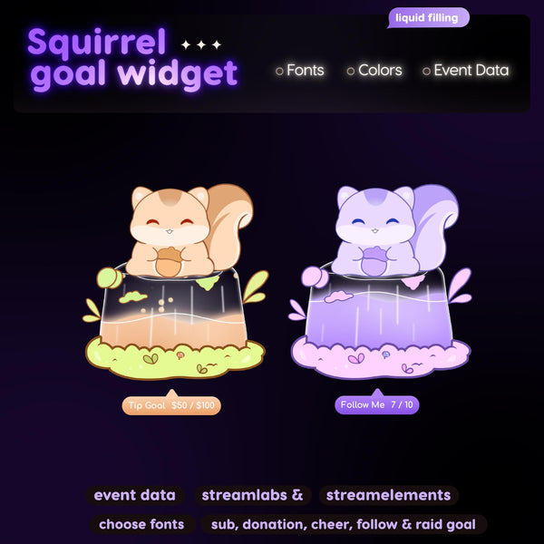 Animated Squirrel Twitch Goal Widget | Liquid Filling Sub, Donation, Follower Goals (Digital Download)