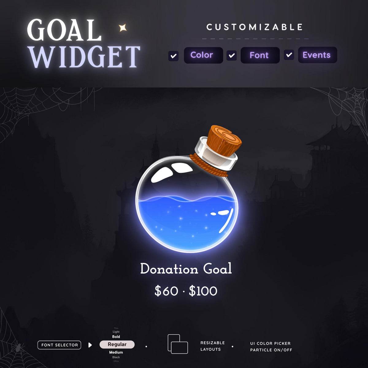 Blood Potion Bottle Liquid Filling Goal Widget | Potion Bottle Goal Widget for Twitch Streamers |Streamelements Streamlabs OBS