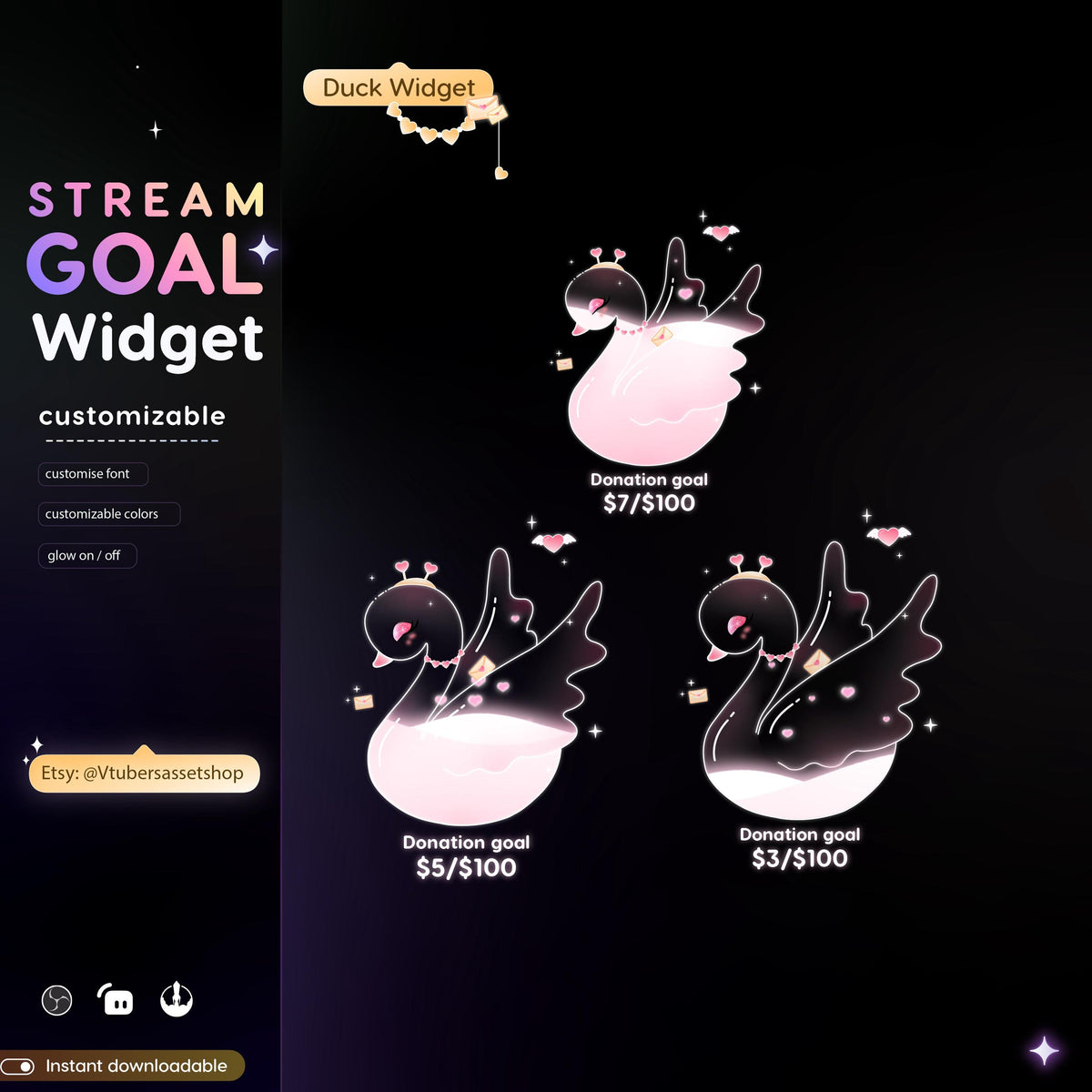 Love Swan Goal Widget | Vtubers Stream Overlay