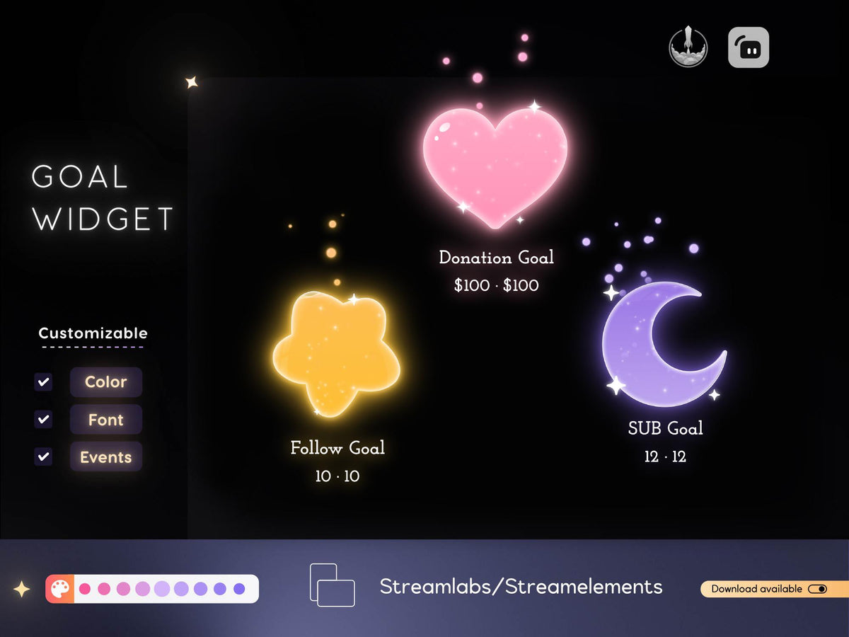 Customizable Star Moon Combo Goal Widget for Streamers (Streamlabs/Streamelements)