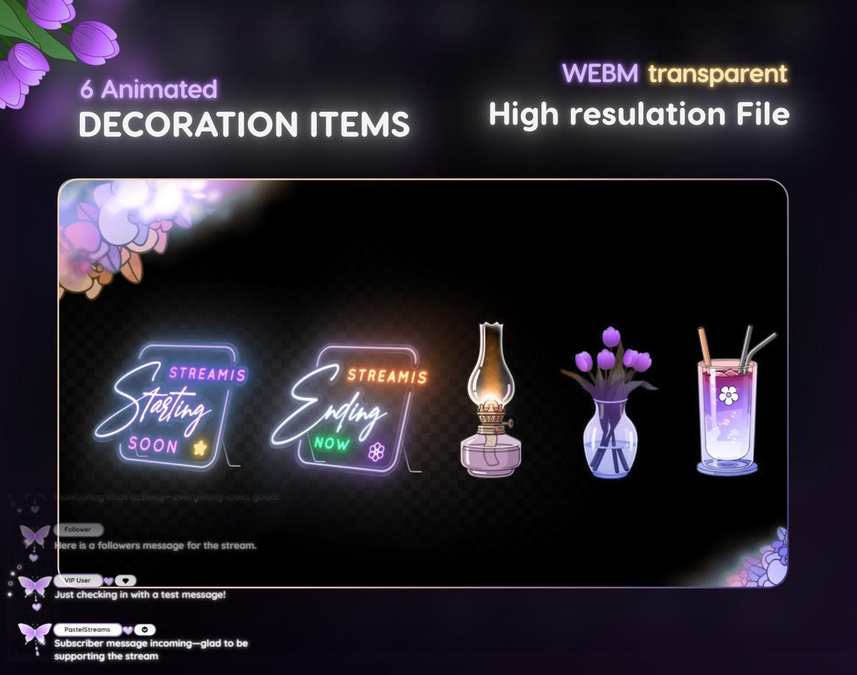 Purple Twitch Overlay Pack | VTuber Streaming Room Overlay | Cozy Stream Screens