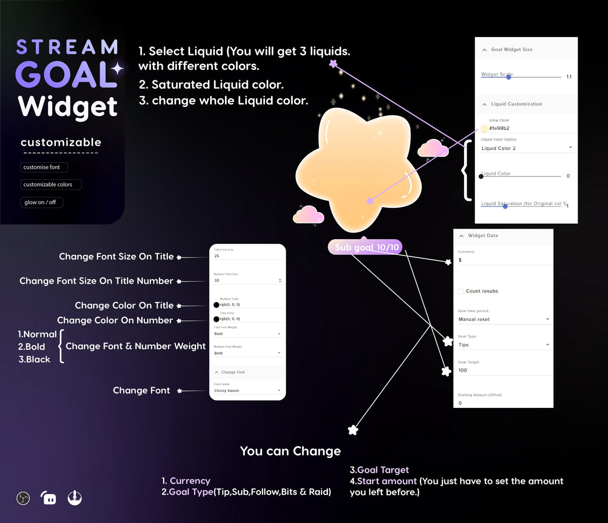 Glassy Star Liquid Goal Widget for Twitch Streamers | Customizable Streamlabs, Streamelements (Digital Download)