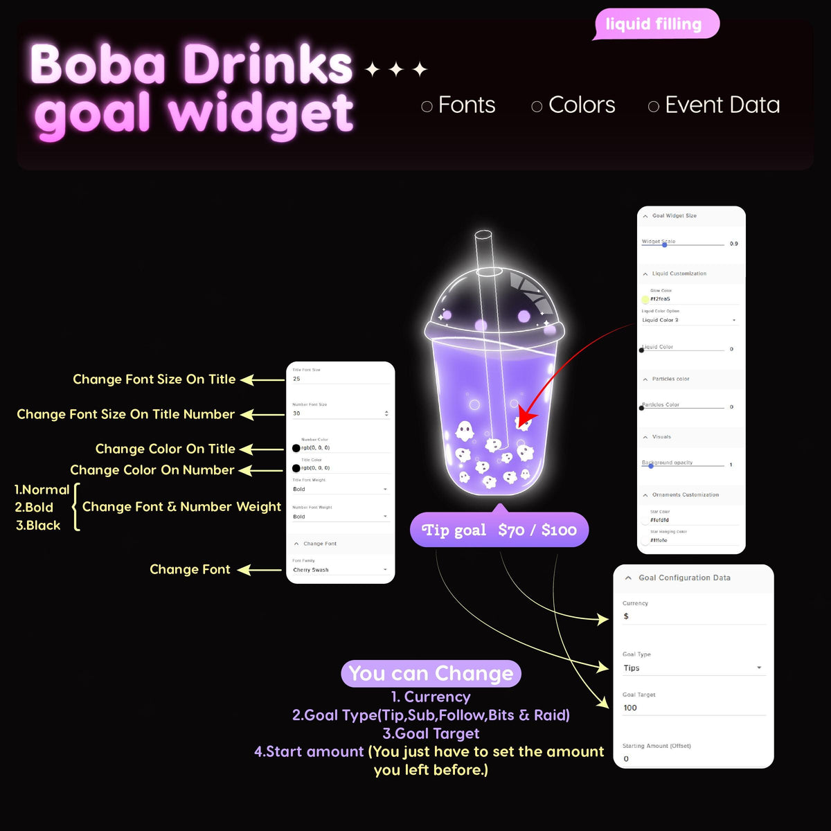 Boba Drink Stream Goal Widget | Customizable Streamlabs, Streamelements (Digital Download)