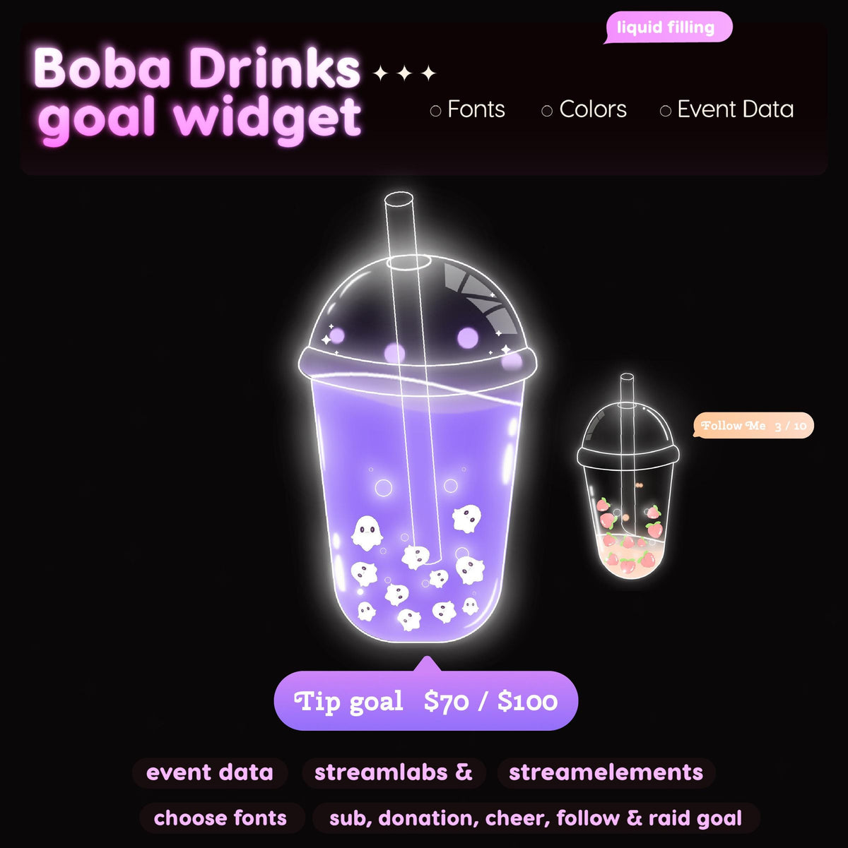 Boba Drink Stream Goal Widget | Customizable Streamlabs, Streamelements (Digital Download)