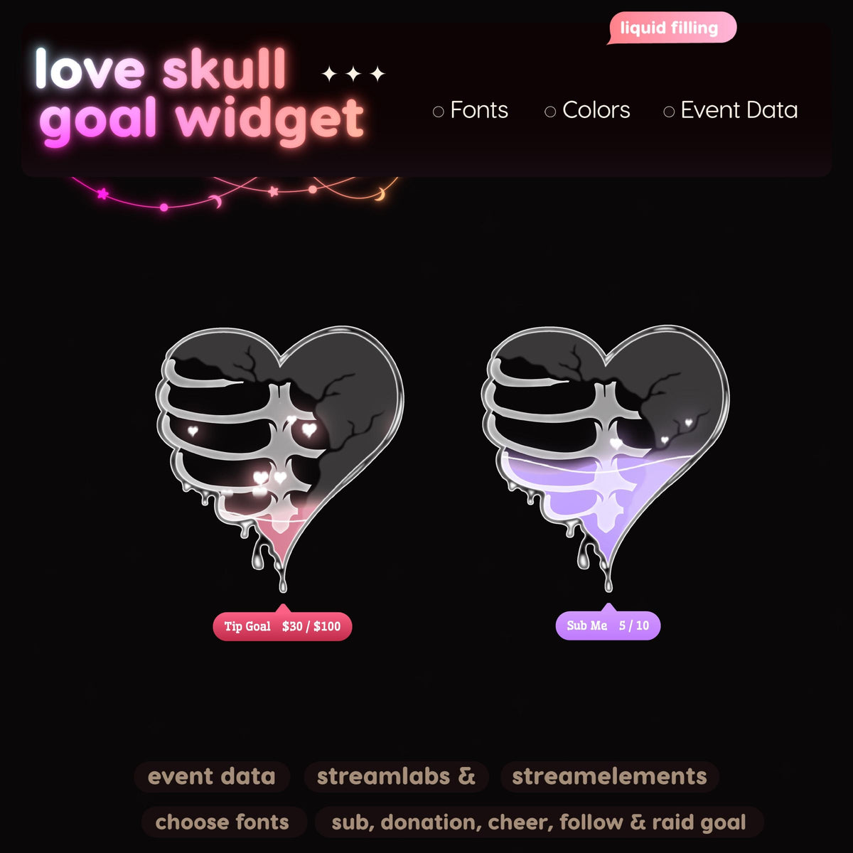 Love Skeleton Goal Widget | Twitch Streamlabs StreamElements Halloween Animated Sub Goal | VTuber Streamer