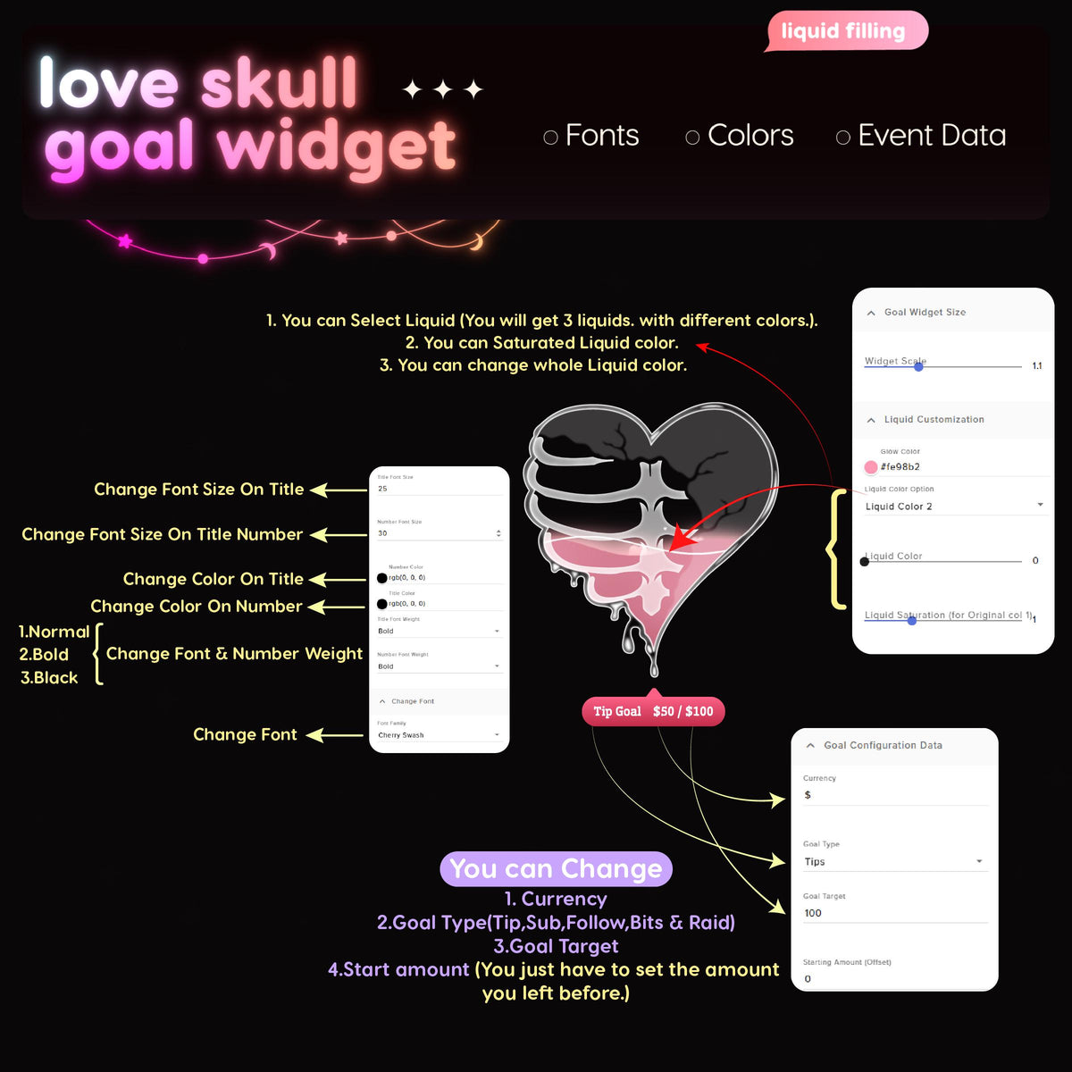 Love Skeleton Goal Widget | Twitch Streamlabs StreamElements Halloween Animated Sub Goal | VTuber Streamer