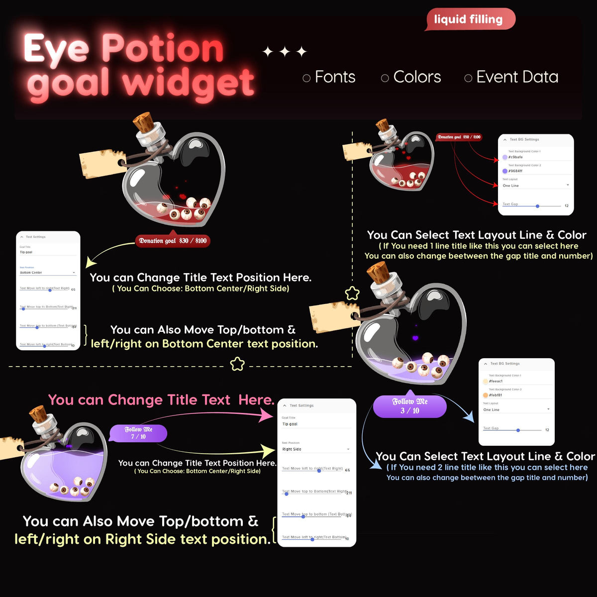 Eye Potion Goal Widget | Twitch Streamlabs StreamElements Halloween Animated Sub Goal | VTuber Streamer
