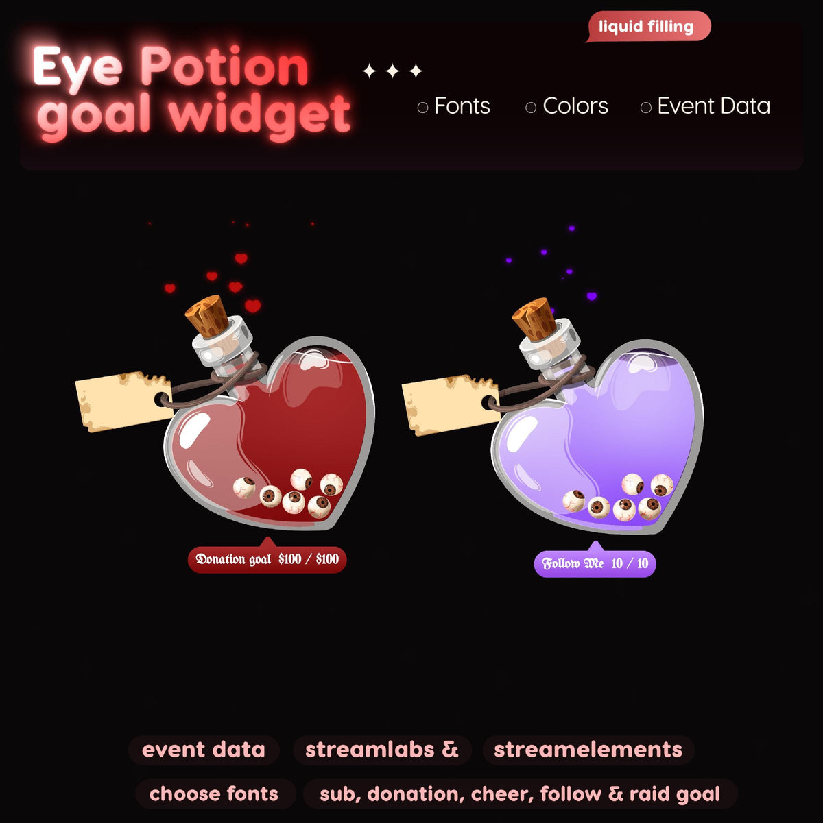 Eye Potion Goal Widget | Twitch Streamlabs StreamElements Halloween Animated Sub Goal | VTuber Streamer