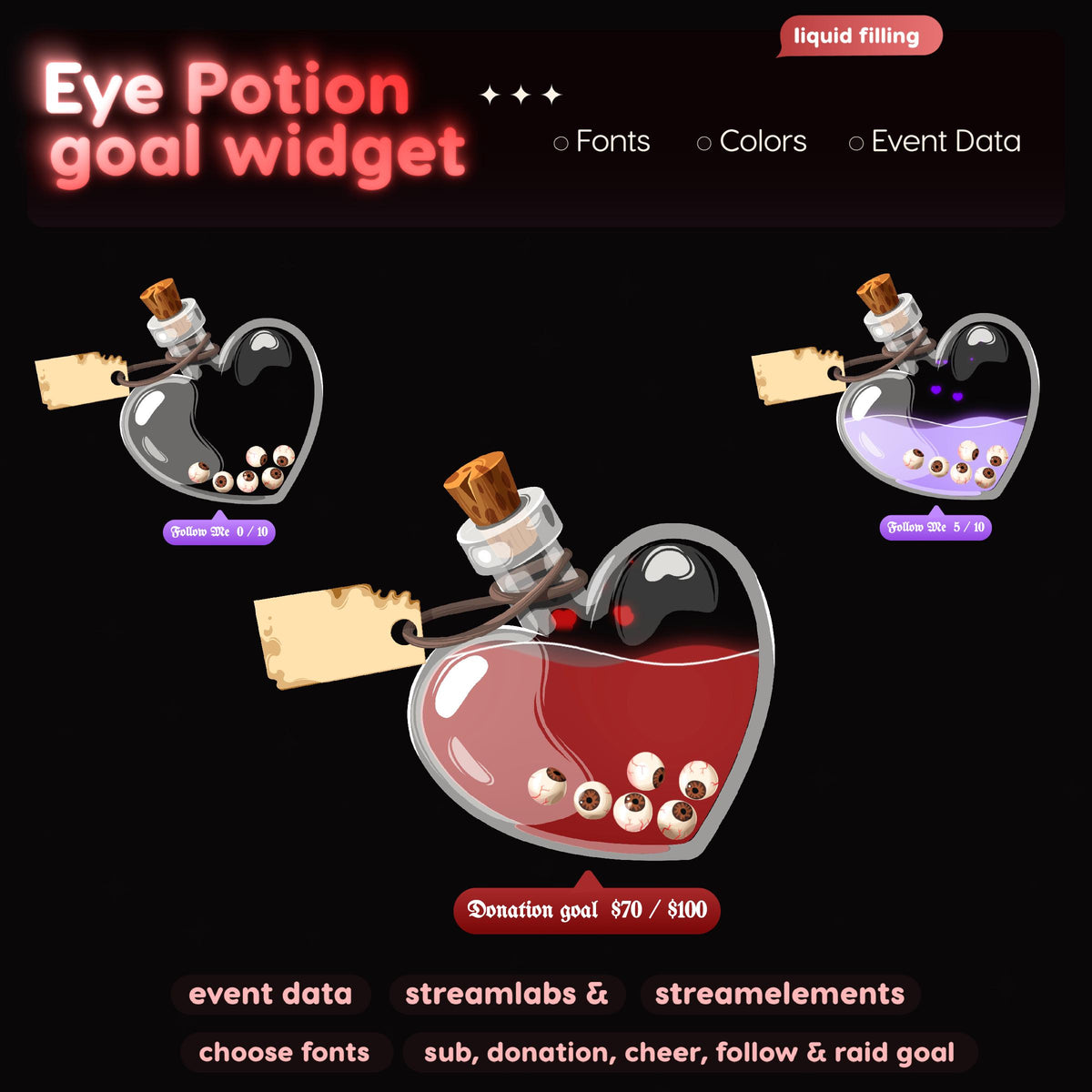 Eye Potion Goal Widget | Twitch Streamlabs StreamElements Halloween Animated Sub Goal | VTuber Streamer