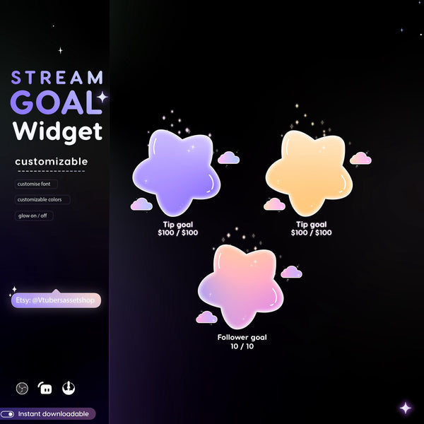 Glassy Star Liquid Goal Widget for Twitch Streamers | Customizable Streamlabs, Streamelements (Digital Download)