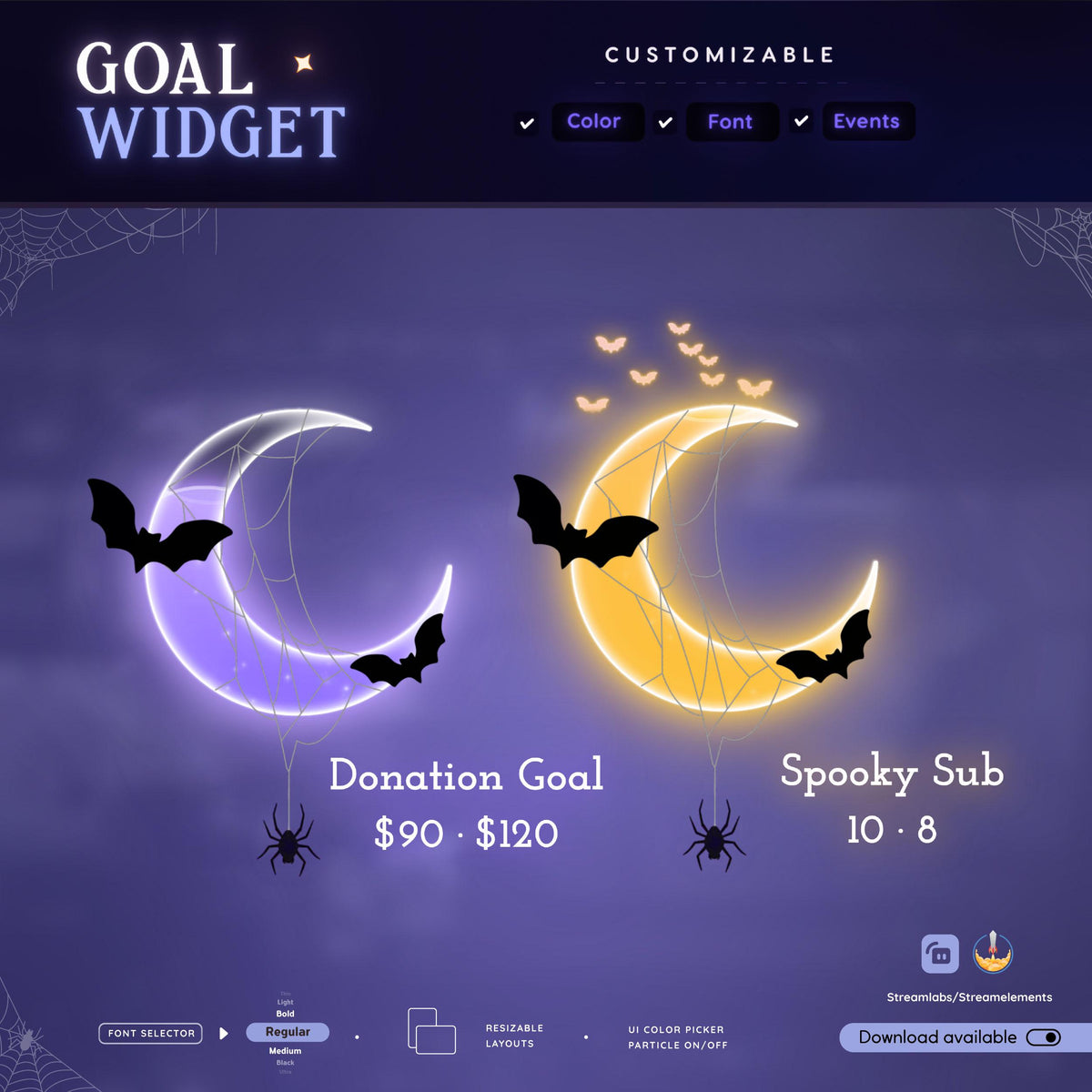 Halloween Stream Goal Widget: Spider Moon Theme - Streamlabs & Streamelements