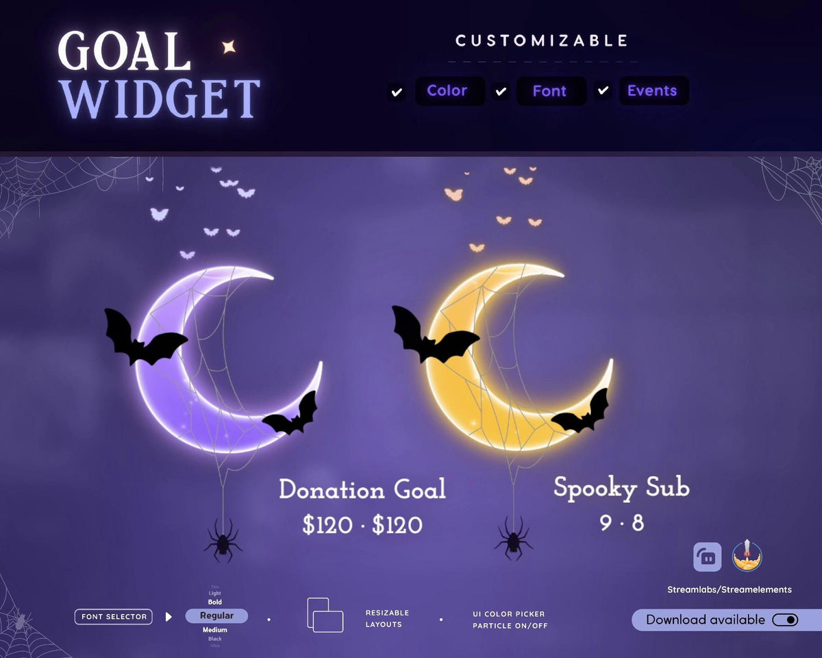 Halloween Stream Goal Widget: Spider Moon Theme - Streamlabs & Streamelements