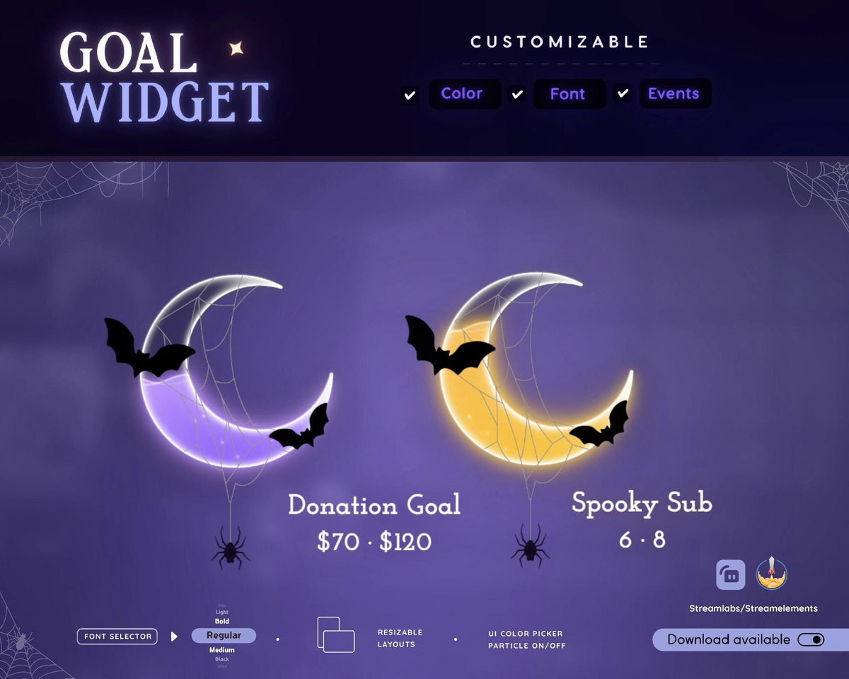 Halloween Stream Goal Widget: Spider Moon Theme - Streamlabs & Streamelements