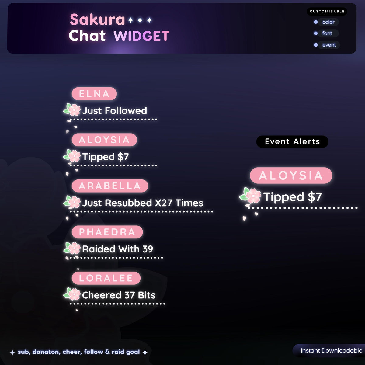 Animated Sakura Chat Widget | Pastel StreamElements Overlay (Digital Download)