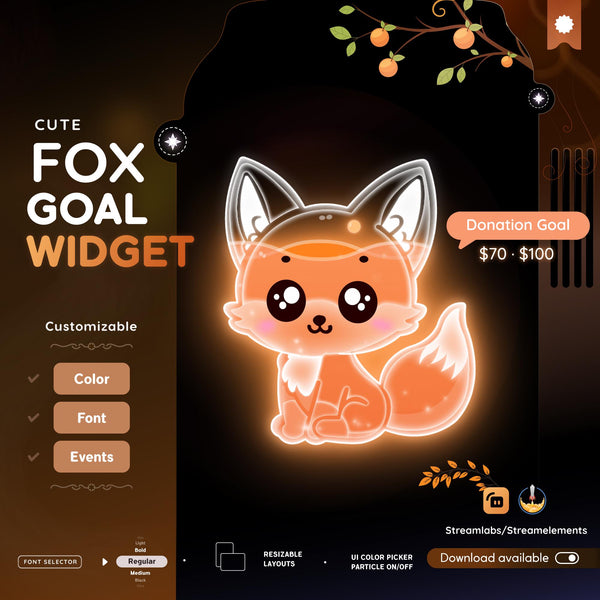 Customizable Fox Goal Widget for Twitch Streamers (Streamlabs/Streamelements)