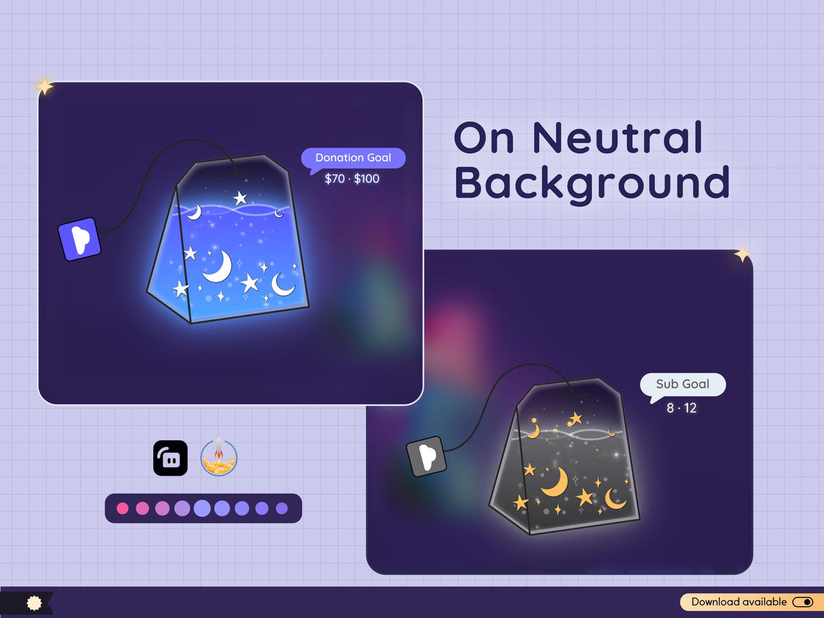 Cosmic Tea Bag Goal Widget – Customizable Star Moon Stream Overlay (Digital Download)