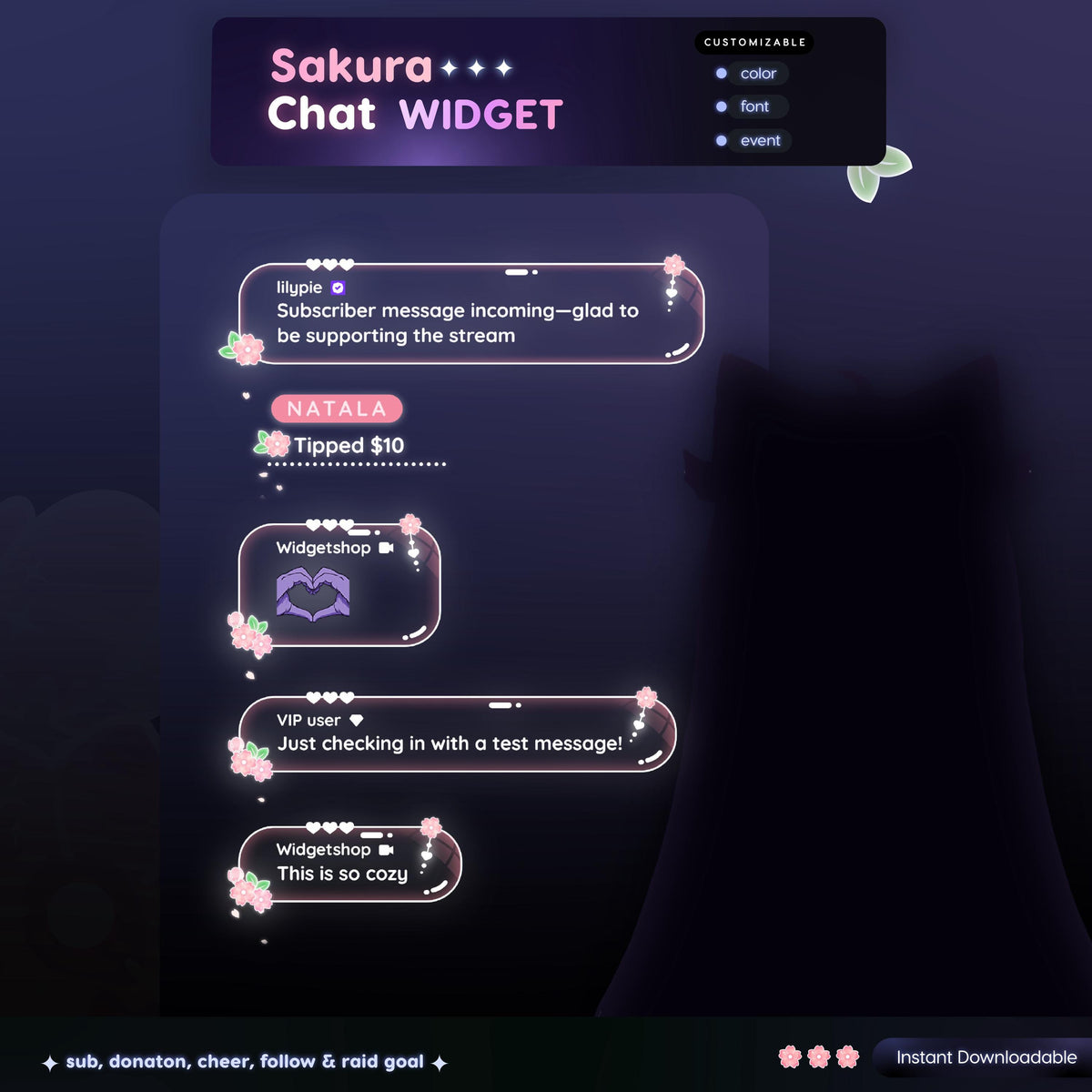 Animated Sakura Chat Widget | Pastel StreamElements Overlay (Digital Download)