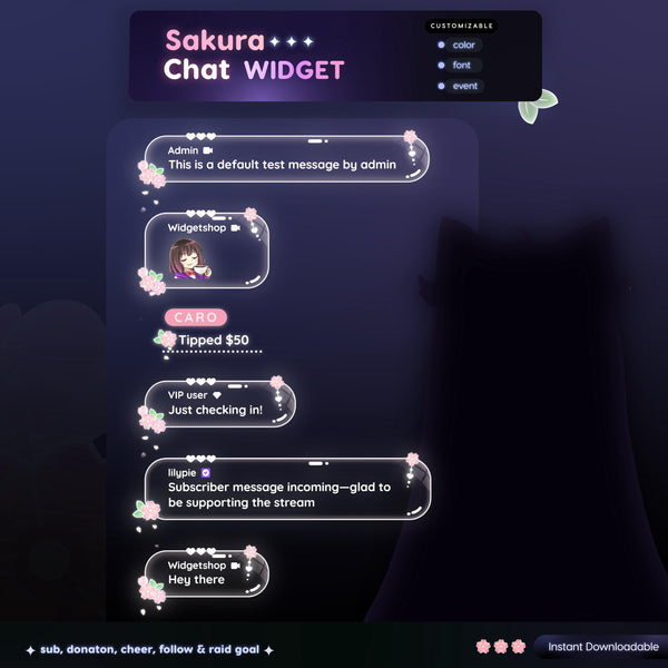 Animated Sakura Chat Widget | Pastel StreamElements Overlay (Digital Download)