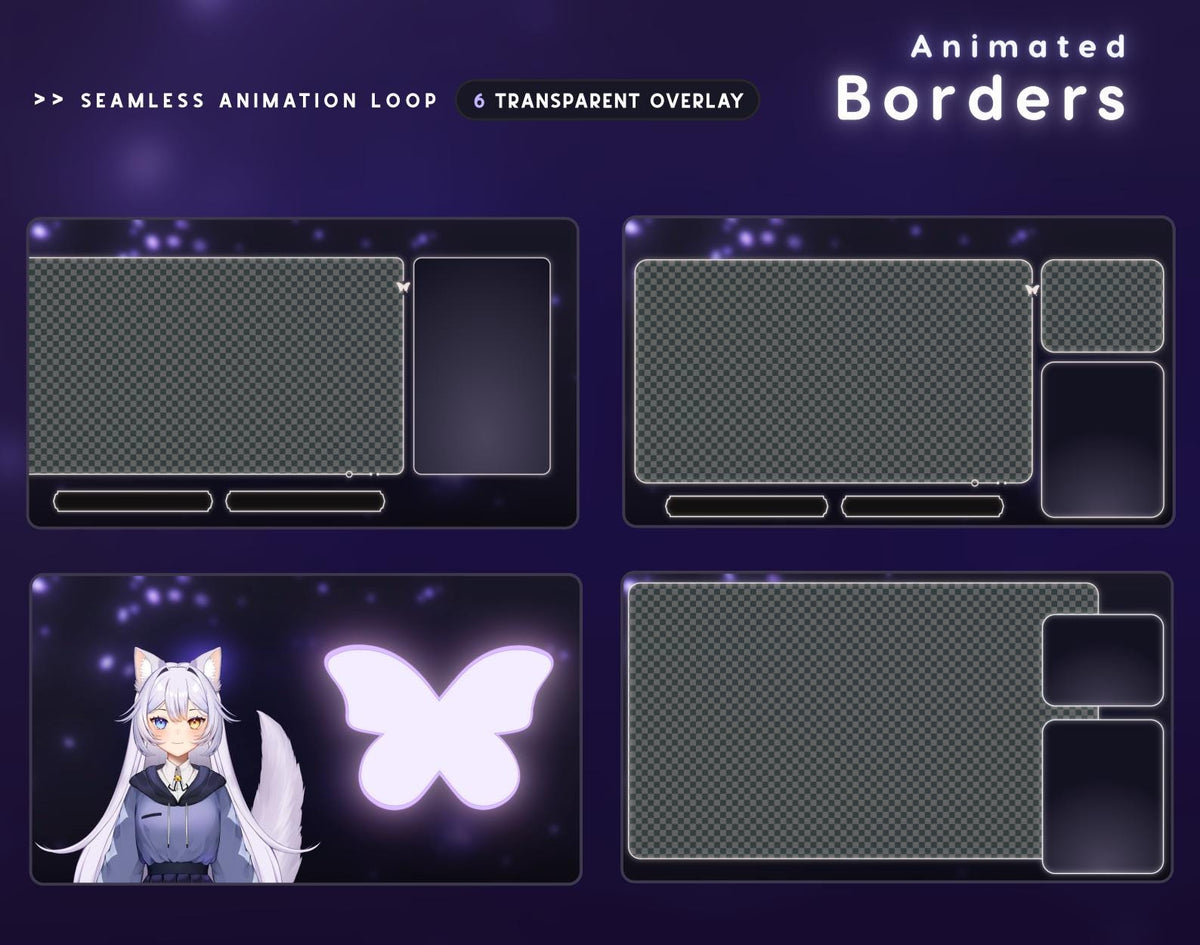 Butterfly Twitch Overlay Package | Animated - VTuber Stream Package | Alerts, Panels, Screens, Webcam Borders