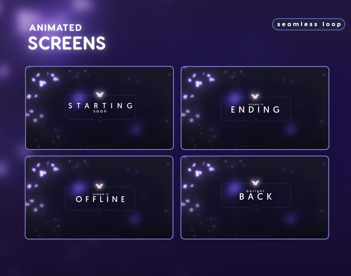 Butterfly Twitch Overlay Package | Animated - VTuber Stream Package | Alerts, Panels, Screens, Webcam Borders