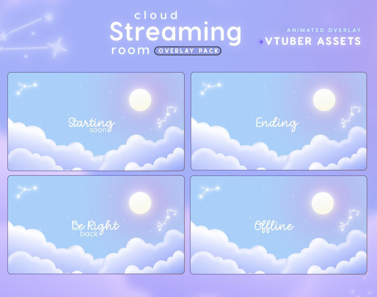 Pastel Cloud Streaming Overlay Pack | Animated Alerts, Chat Widget, VTuber Assets