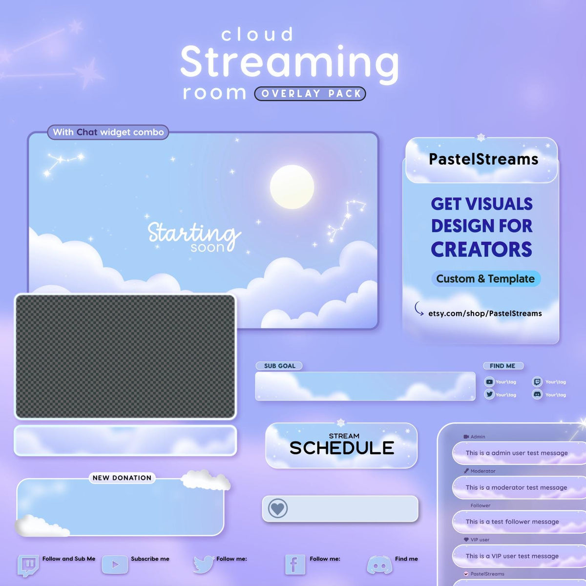 Pastel Cloud Streaming Overlay Pack | Animated Alerts, Chat Widget, VTuber Assets