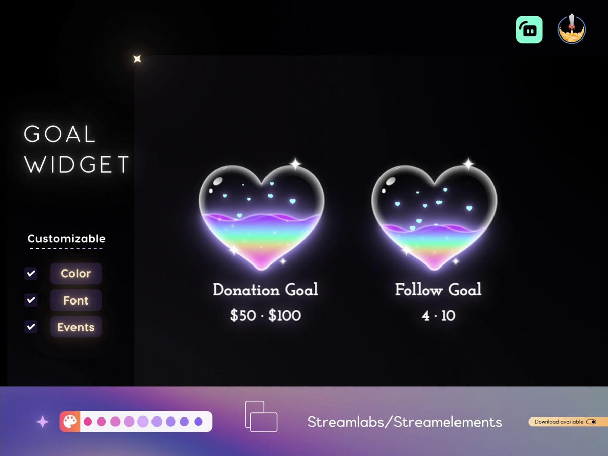 Rainbow Liquid Heart Goal Widget for Twitch - Streamlabs & Streamelements