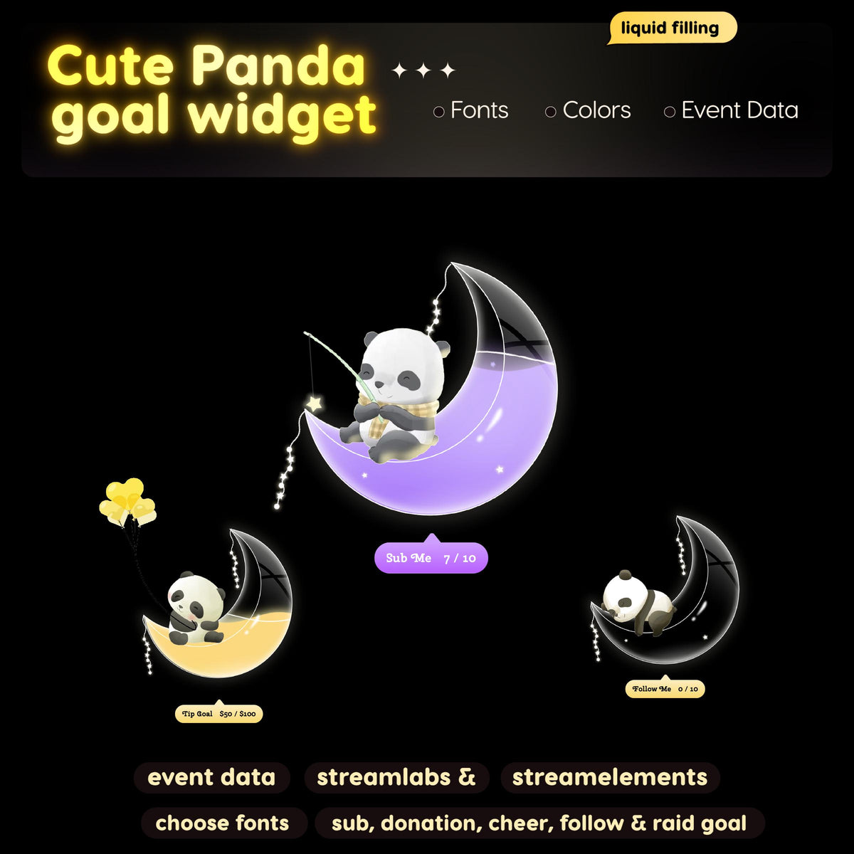 Panda Moon Goal Widget, Twitch Streamlabs Elements (Digital Download)