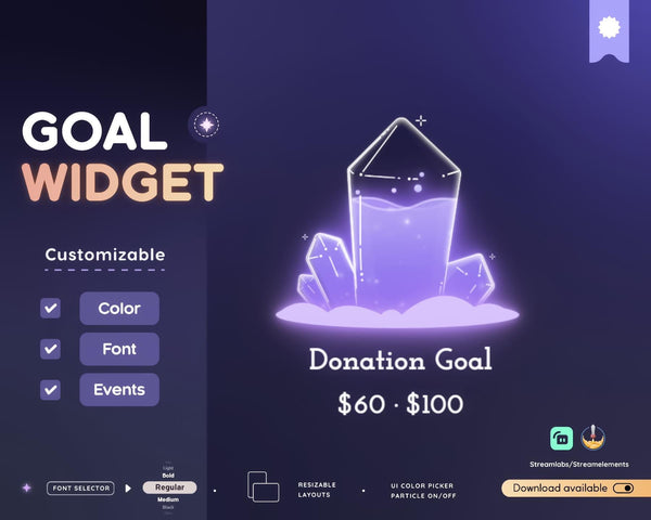 Crystal Goal Widget: Customizable Stream Overlay (Streamlabs/Streamelements)