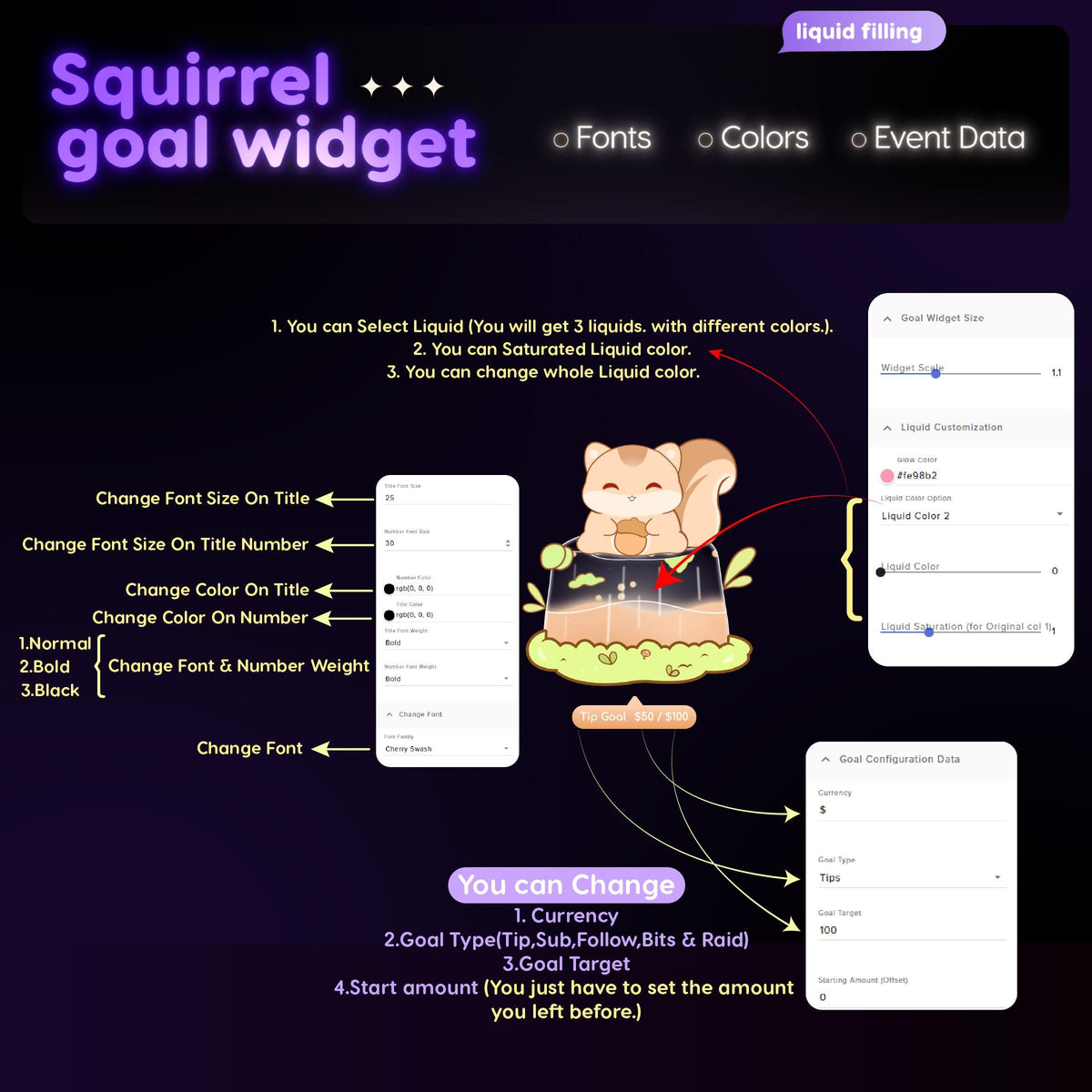 Animated Squirrel Twitch Goal Widget | Liquid Filling Sub, Donation, Follower Goals (Digital Download)