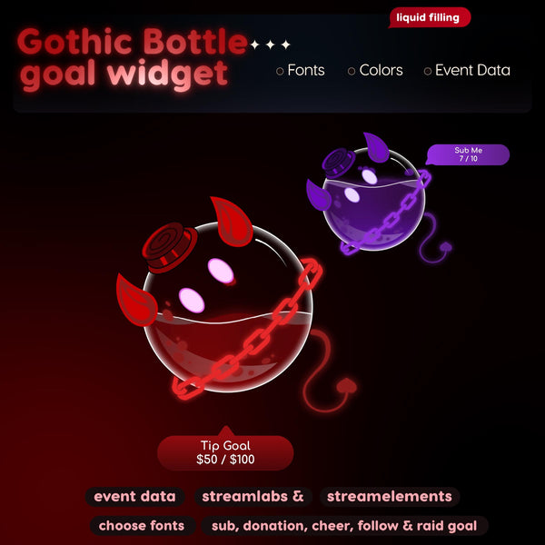 Gothic Bottle Goal Widget | Twitch Streamlabs StreamElements Sub Donation Bits Tracker | Dark VTuber Streamer