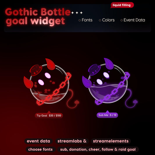 Gothic Bottle Goal Widget | Twitch Streamlabs StreamElements Sub Donation Bits Tracker | Dark VTuber Streamer