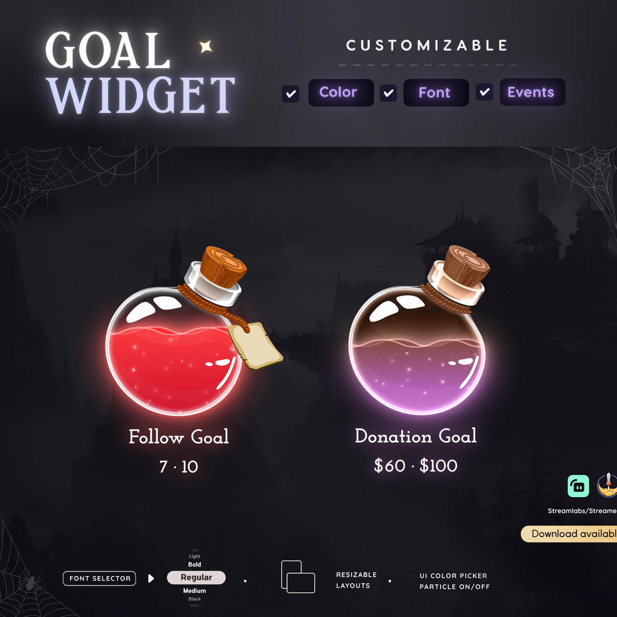 Blood Potion Bottle Liquid Filling Goal Widget | Potion Bottle Goal Widget for Twitch Streamers |Streamelements Streamlabs OBS