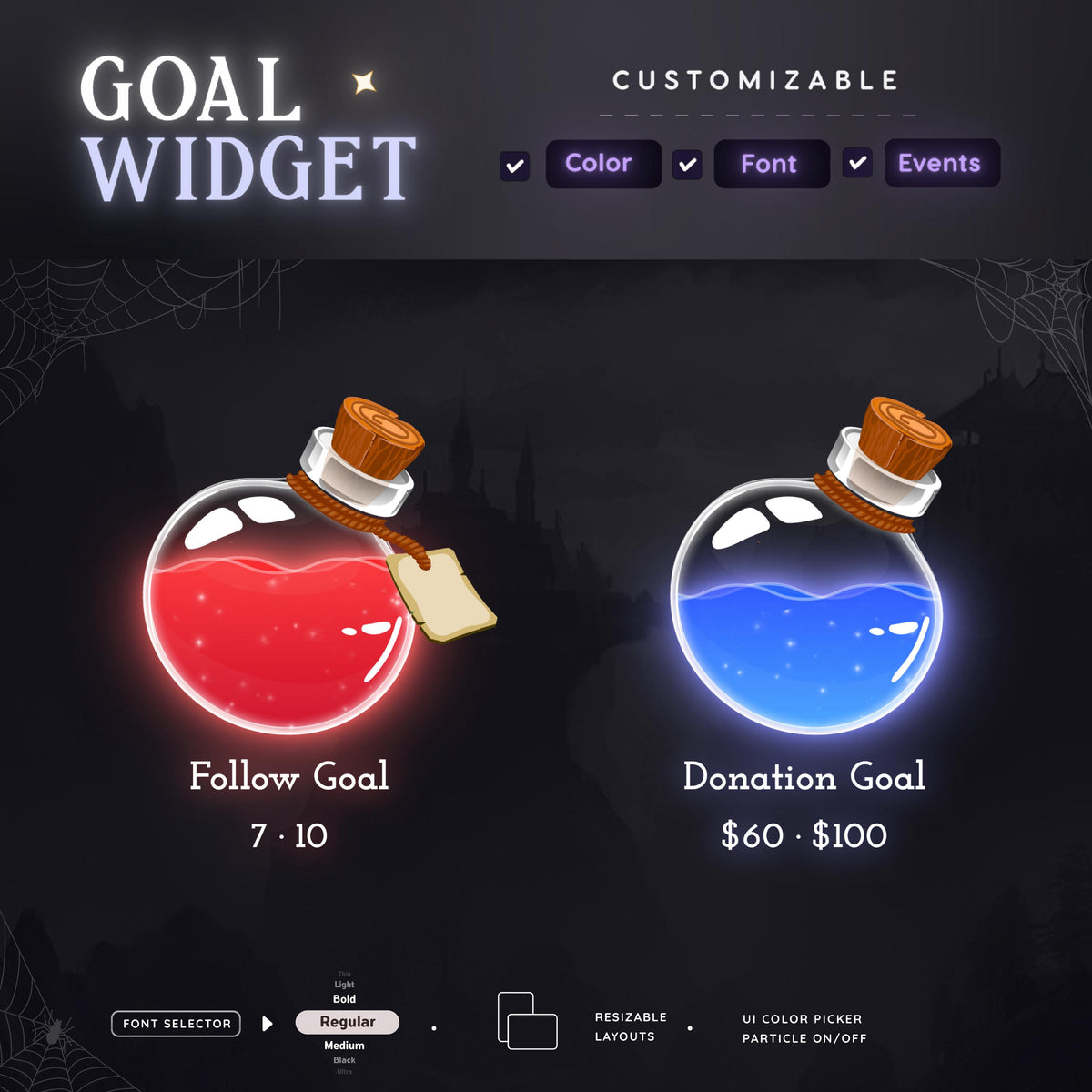 Blood Potion Bottle Liquid Filling Goal Widget | Potion Bottle Goal Widget for Twitch Streamers |Streamelements Streamlabs OBS