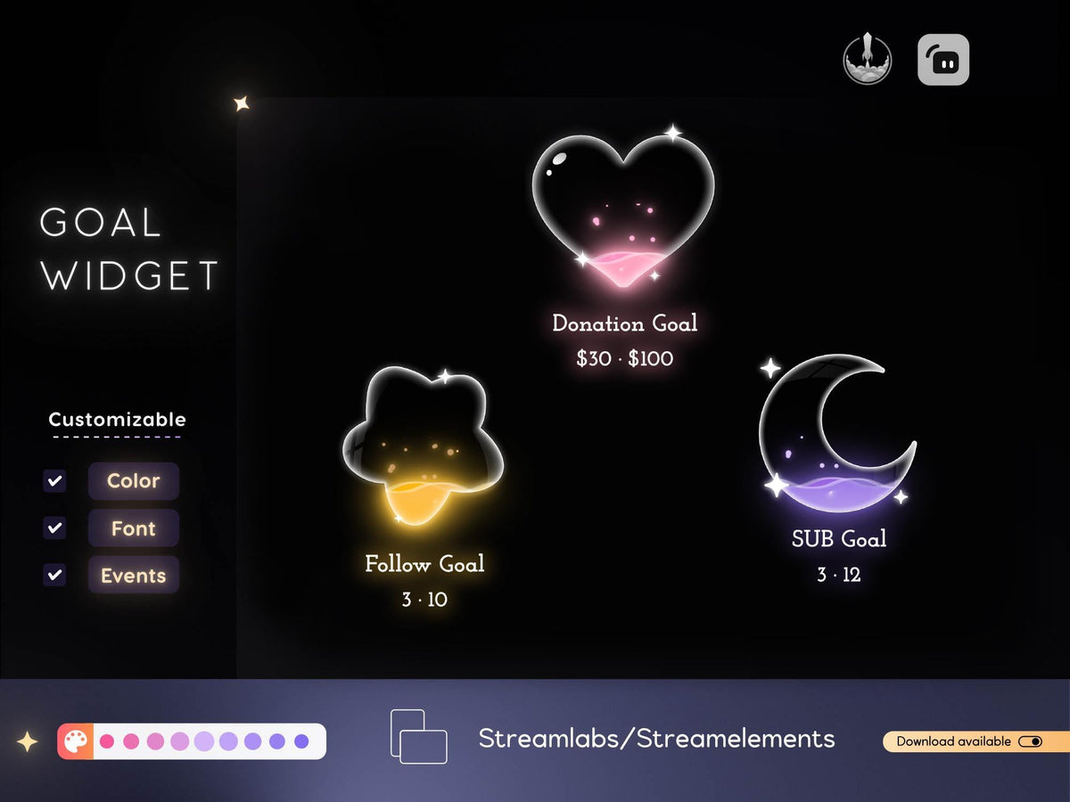 Customizable Star Moon Combo Goal Widget for Streamers (Streamlabs/Streamelements)