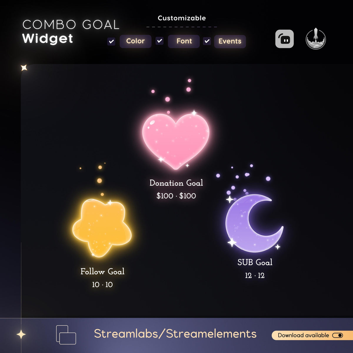 Customizable Star Moon Combo Goal Widget for Streamers (Streamlabs/Streamelements)