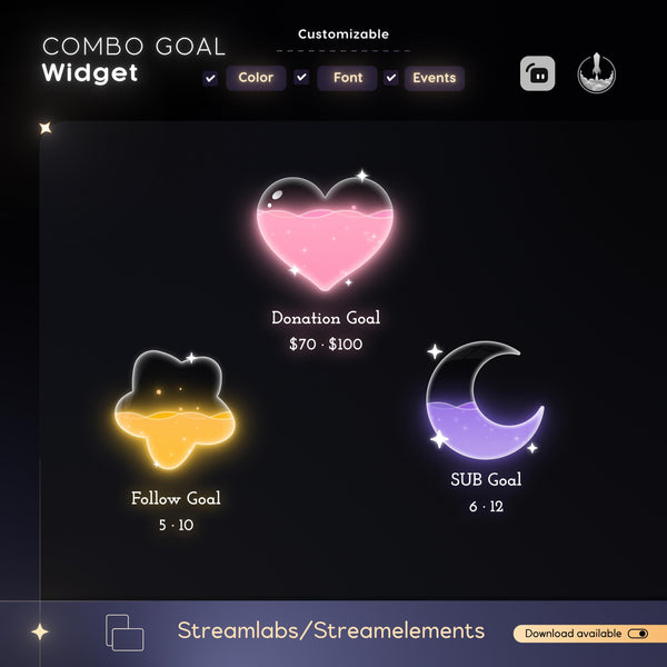 Customizable Star Moon Combo Goal Widget for Streamers (Streamlabs/Streamelements)