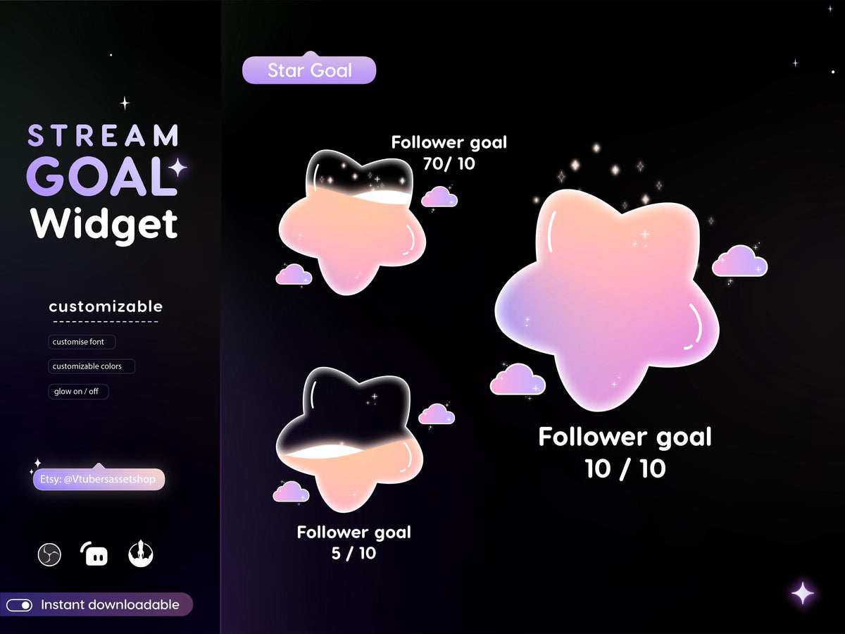 Glassy Star Liquid Goal Widget for Twitch Streamers | Customizable Streamlabs, Streamelements (Digital Download)