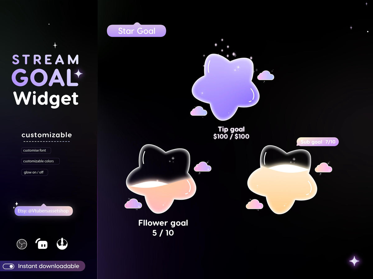 Glassy Star Liquid Goal Widget for Twitch Streamers | Customizable Streamlabs, Streamelements (Digital Download)