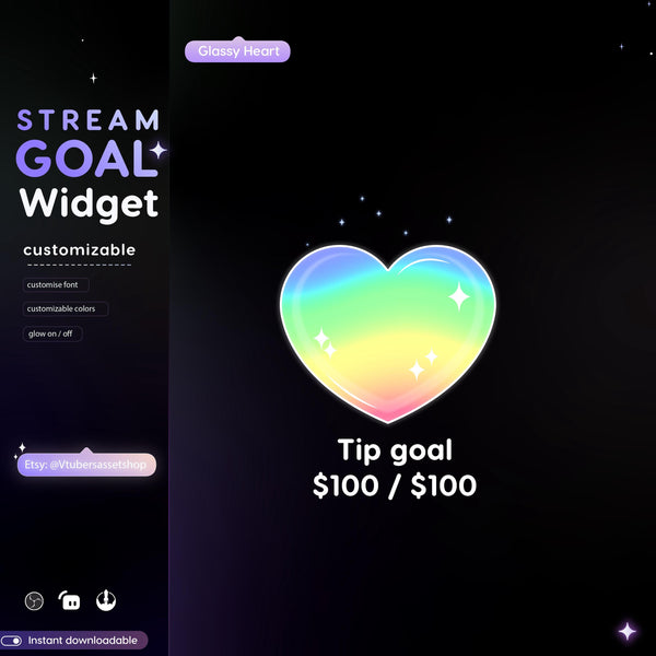 Rainbow Heart Liquid Goal Widget for Twitch Streamers | Customizable Streamlabs, Streamelements |Instant Download