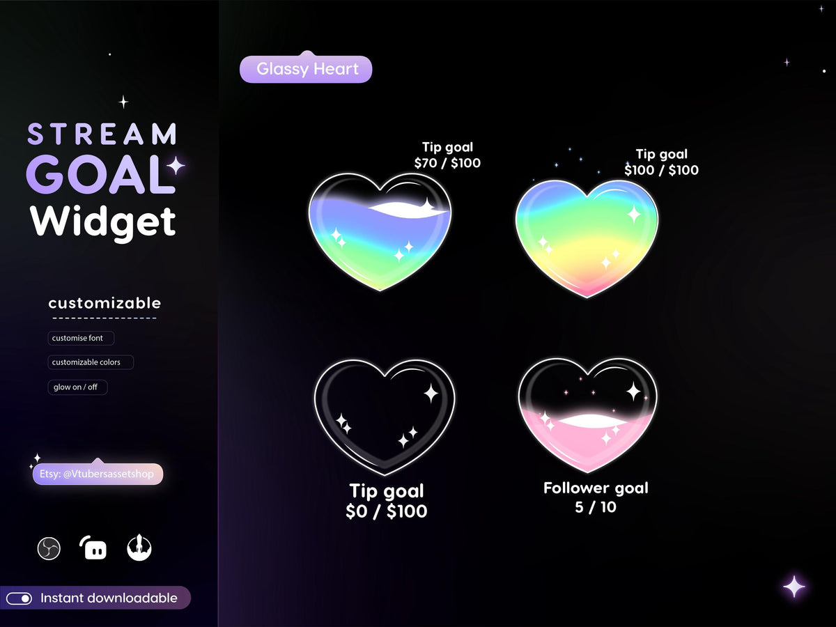Rainbow Heart Liquid Goal Widget for Twitch Streamers | Customizable Streamlabs, Streamelements |Instant Download