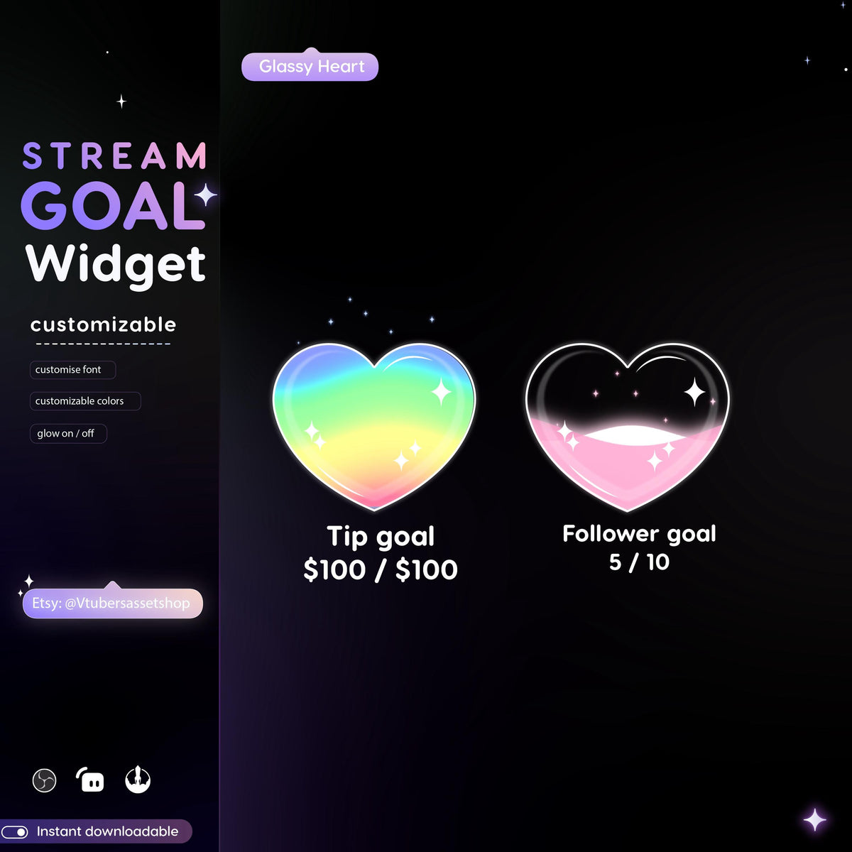 Rainbow Heart Liquid Goal Widget for Twitch Streamers | Customizable Streamlabs, Streamelements |Instant Download
