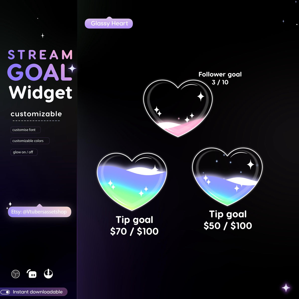 Rainbow Heart Liquid Goal Widget for Twitch Streamers | Customizable Streamlabs, Streamelements |Instant Download