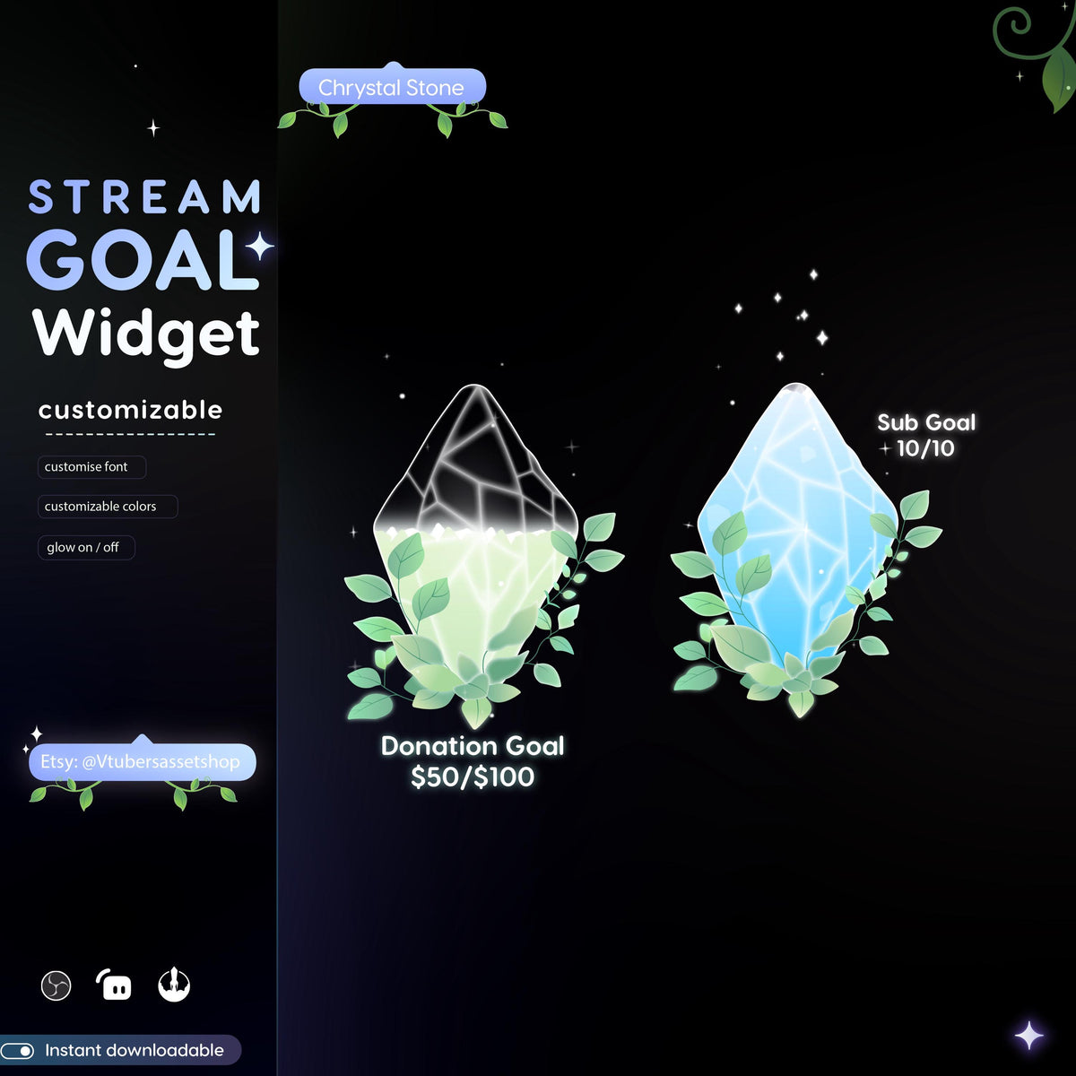 Crystal Quartz Twitch Stream Goal Widget: Twitch & OBS (Digital Download)
