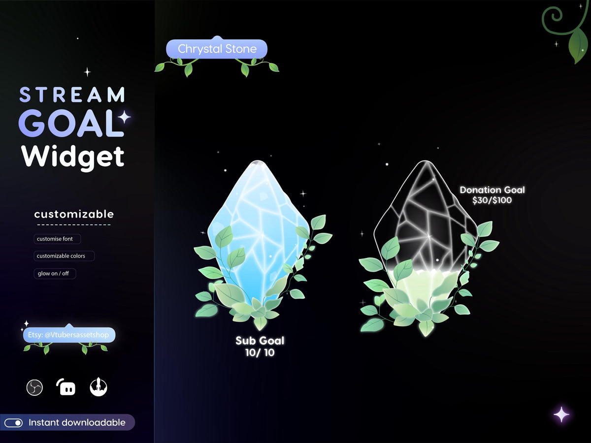 Crystal Quartz Twitch Stream Goal Widget: Twitch & OBS (Digital Download)