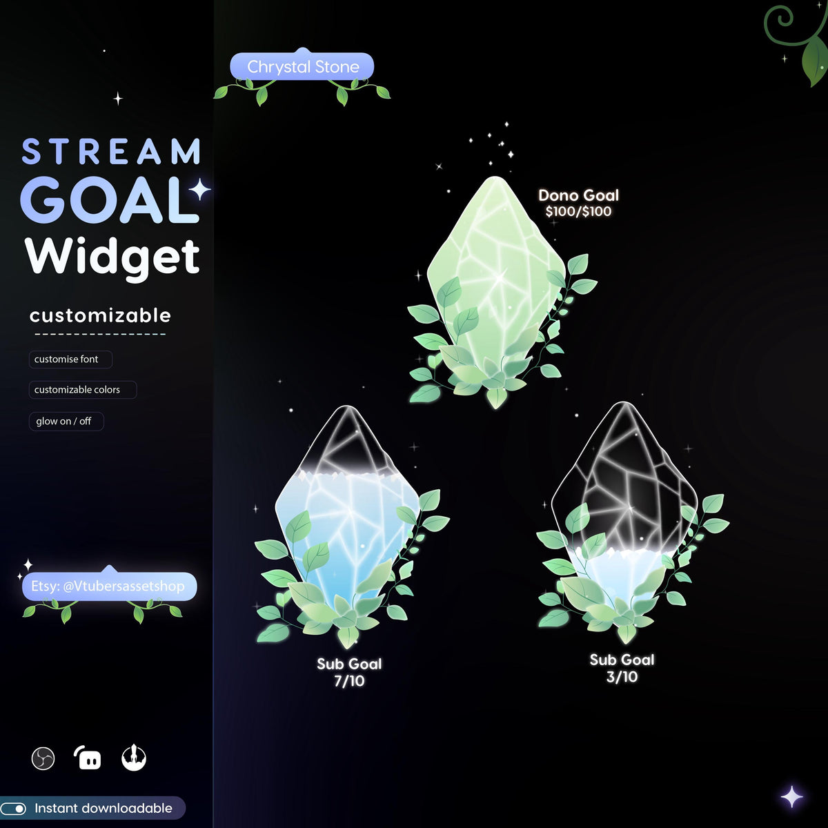 Crystal Quartz Twitch Stream Goal Widget: Twitch & OBS (Digital Download)