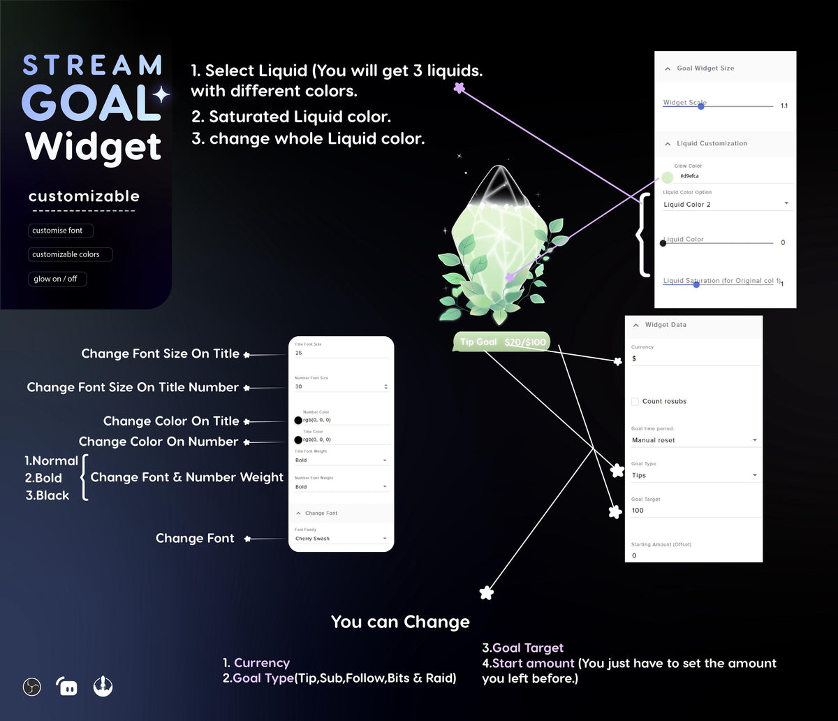 Crystal Quartz Twitch Stream Goal Widget: Twitch & OBS (Digital Download)