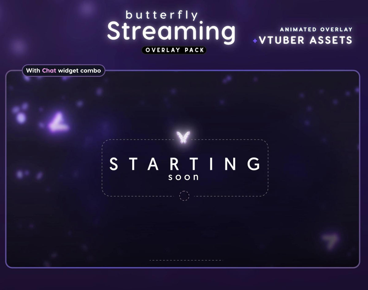 Butterfly Twitch Overlay Package | Animated - VTuber Stream Package | Alerts, Panels, Screens, Webcam Borders
